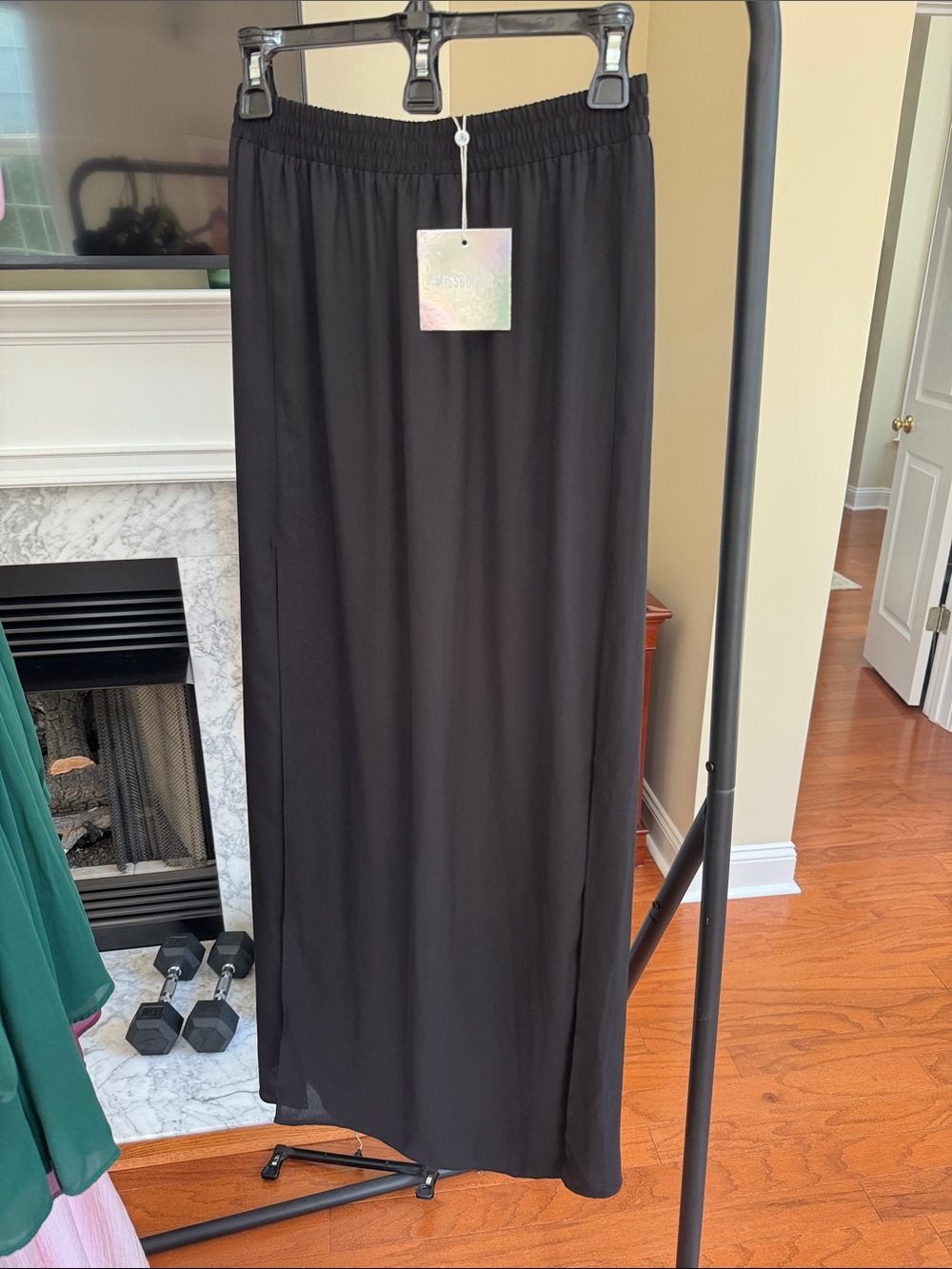 Black Elastic-Waist Double Slit Maxi Skirt - Women